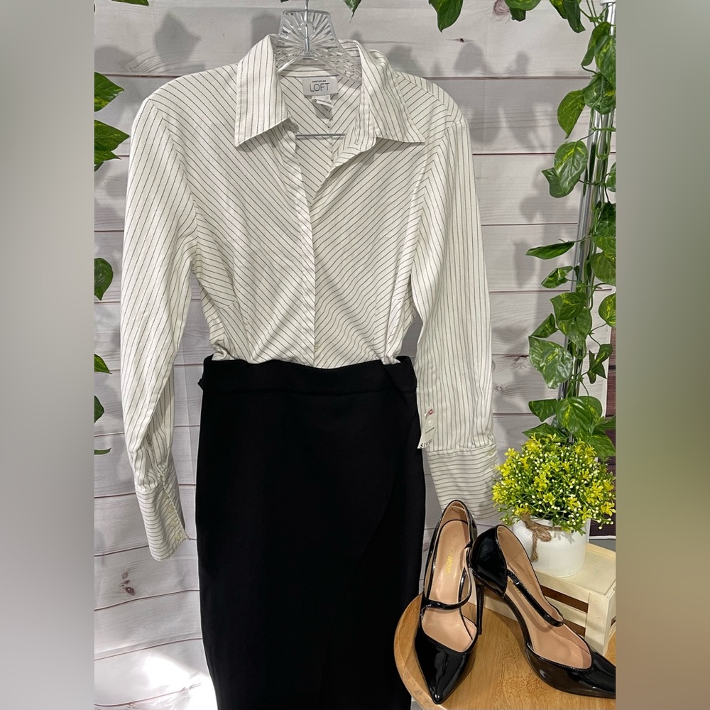 Ann Taylor LOFT Long sleeve blouse with V-shaped neckline Size 8